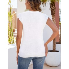 CiCiBird Women Summer Cap Sleeve Sweaters Knit Crew Neck Pullover Tank Tops 2025 Casual Trendy Sweater Vest White M