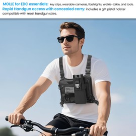 Chest Running Bag for Men,Tactical Holsters for Pistols for Hunting Sports Hiking Outdoor EDC Pack with Water Bottle Pouch