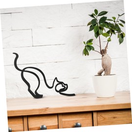 ABOOFAN Minimalist Wrought Iron Cat Figurine Abstract Animal Model for Home Office Decor Pet Ornament for Living Room Bedroom Garden Creative Idea