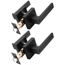 Probrico Keyed Alike Black Door Handle, Heavy Duty Flat Square Entry Door Handles, Door Levers Lockset for Interior and Exterior Doors (2 Pack, Modern)