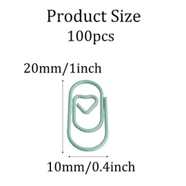 pson 100Pcs Heart Shaped Paper Clips, Cute Metal Mini Clips for Notes, Documents, Journals, and Planners(Green)