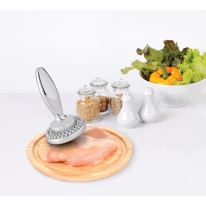 HIC Kitchen Dual Sided Meat Tenderizer Marinating Prep Tool, Chrome-Plated