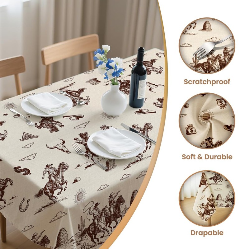 ANATTASOUL Western Cowboys Rectangle Tablecloth for Dining Table