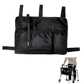 Wheelchair Side Bag with Cup Holder and Reflective Strip, Large Walker Armrest Organiser Pouch with Zip Pocket and Mesh Compartments, Accessories for Wheelchairs,Rollators and Mobility Scooters