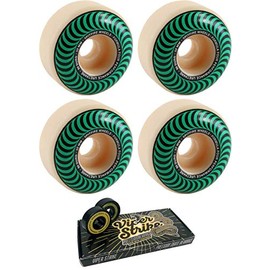 Spitfire Wheels 52mm Formula Four Classic Swirl White w/Green Skateboard Wheels - 99a with Viper Strike Skateboard Bearings 8mm Precision ABEC 7 Skateboard Bearings - Bundle of 2 Items