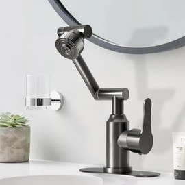 Bathroom Sink Faucet, FunnyAir Modern Style 1080 Degree Rotatable Stainless Steel Bathroom Faucets for Sink 1 Hole and 3 Holes with 2 Water Outlet Modes for RV, Farmhouse, Grey