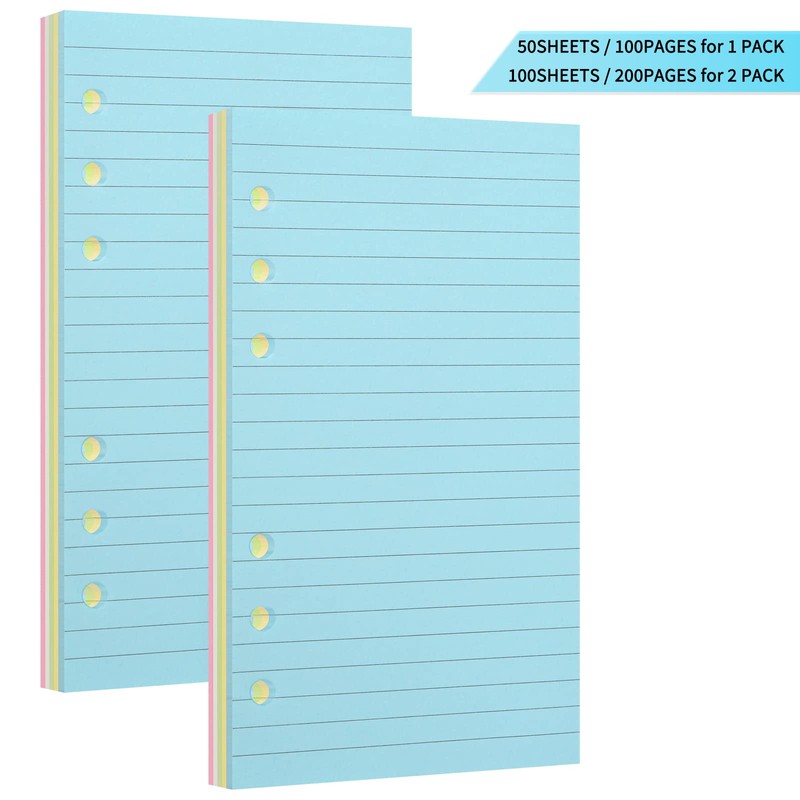 A6 Lined Refill Paper,Colored Pages for A6 Refillable 6-Ring Binder