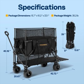 500L Capacity Double Decker Collapsible Wagon 600lbs Utility Cart w/ Big Wheels