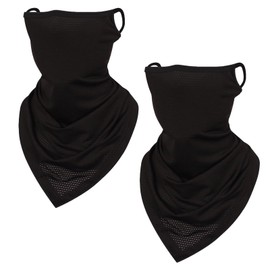 DALO Face Cover, Water Absorbent, Quick Drying, UV Protection, Cool, Ear-hook, Face Mask, For Sports, Outdoors, Unisex, Neck Cover, Solid Color, Set of 2 | 2 Black