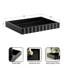 Kate and Laurel Lissi Decorative Rectangle Tray with Wavy Design, 16 x 12, Black, Modern Scalloped Serving Tray for Coffee Table Ottoman, Dining Table, or Entryway Catch-All Tray