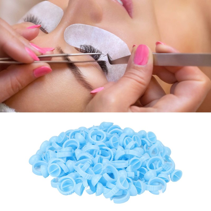 100PCS Glue Rings, Blue Remove Excess Glue Eyelash Extension Cups