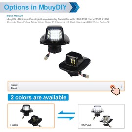 MbuyDIY LED License Plate Light Lamp Assembly Compatible with 1988-1999 Chevy C1500 K1500 Silverado Sierra Pickup Tahoe Yukon Blazer S10 Sonoma S15 Chrome Housing 6000K White, Pack of 2