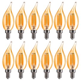 FLSNT CA11/E12 LED Chandelier Light Bulbs 40W Equivalent, Dimmable Candelabra Bulbs, 2200K Warm White, Amber Glass, 330 Lumens, 12-Pack, UL & CA65 Listed
