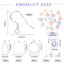 450 Pieces Earrings Make Your Own Set, Earring Making Set, Blanks Make Your Own Ear Hooks, Hoop Earrings, Grain, Stainless Steel, Manufacturing Accessories Kits, for DIY Earrings, Jewellery, Craft