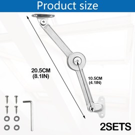 Lid Support Hinge, Pack of 2 Flap Fittings, Lid Support Hinge Soft Close, Folding Hinge with Lock, Folding Lid of Cabinet Support, with Screws and Allen Key for Kitchen Door
