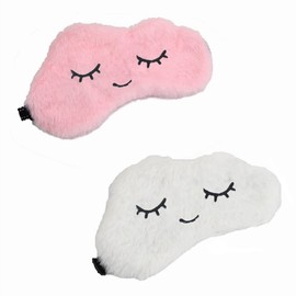 2PCS Fluffy Sleep Eye Mask Blackout Sleep Eye Mask Cute Eye Mask for Sleeping Adjustable Strap Sleep Mask Soft Plush Blindfold Eye Covers for Women Girls Kids