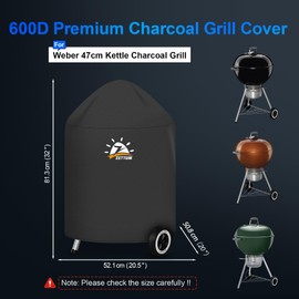 Zettum Kettle Grill Cover - 600D Oxford Charcoal Cover Grill for Weber 47 cm Barbecue Grill, Heavy Duty & Waterproof PU BBQ Grill Cover for Weber 47 cm Master Touch Grill (Diameter 50 x 81 cm)