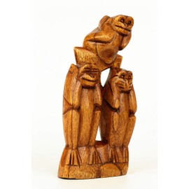 G6 Collection Wooden Hand Carved 3 Standing Monkeys See, Hear, Speak No Evil Figurines Handmade Art Statue Rustic Sculpture Decorative Home Decor Accent Handcrafted Decoration