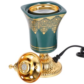 HOMSFOU Electric Incense Burner Oud Frankincense Incense Holder Vintage Arabic Censer Burner for Home Office Yoga Spa Aroma Ornament (US Plug) Green