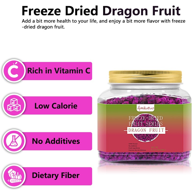 Amilutuo Freeze-Dried Dragon Fruit, Freeze-Dried Fruit, No Added Sugars, 6.52OZ/185g