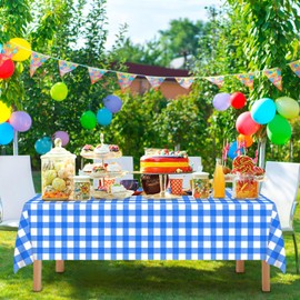 Blue and White Checkered Tablecloth, 2 Pcs 54 ×108 Inches Rectangle Gingham Table Cloths Disposable Plastic Picnic Table Cover for Indoor Outdoor Picnic, Camping, Dining, Birthday Party Decoration