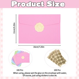 100 Pcs Colorful Envelopes 5x7, A7 Pretty Colored Envelopes Bulk with Gold Sealing Stickers, Bright Pastel Colors Invitations Envelopes for Greeting Cards Wedding Birthday Baby Showers(5x7)