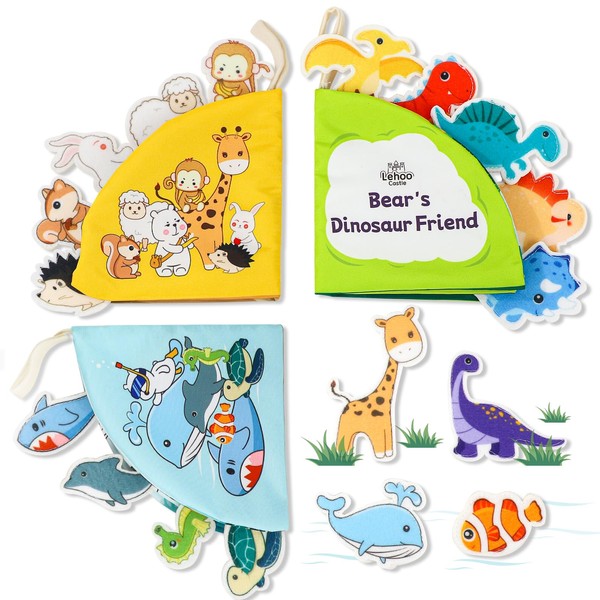 Lehoo Castle Baby Toys 0-6 Months, Baby Books 0-6 Months, Baby Sensory Book 3 Pcs, Touch and Feel Baby Soft Books, Newborn Baby Toys, Baby Travel Toys Pram Toys for Babies 0-6 Months Boys Girls