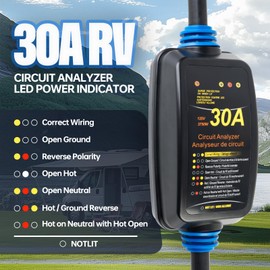 30 Amp RV Surge Protector with Circuit Analyzer, Dual Extension Cord Design, Waterproof & Fireproof Power Guard with LED Indicator and Lock Ring, Surge Protection for Camper, Trailer, Motorhome