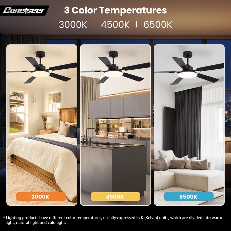 Conciseer 52 Inch Ceiling Fans with Lights and Remote for