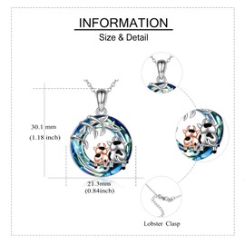 AXELUNA Blue Circle Crystal Cow Necklace for Women I Love You 925 Sterling Silver Cow Pendant Jewelry Birthday for Her