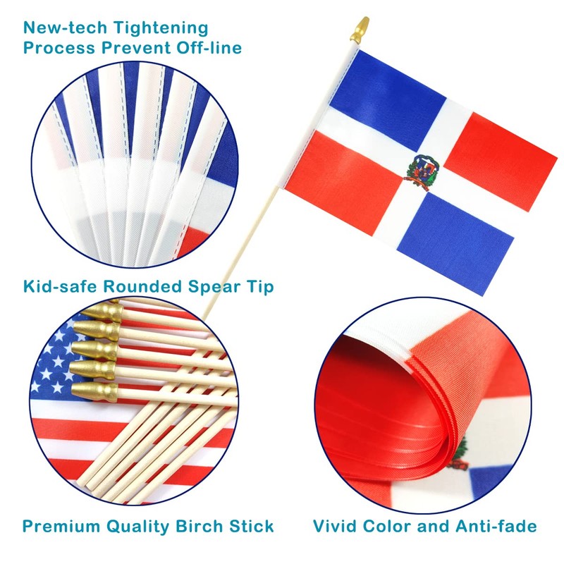 Newperlite Dominican Stick Flag Small Mini Hand Held Flags -