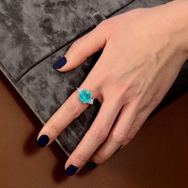 Michooyel Paraiba Engagement Ring for Women, 3.75 CT Paraiba Solitaire Promise Rings, D Color VVS1 Simulated 925 Sterling Silver Rings