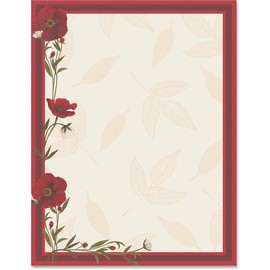 Paperdirect Statuesque Red Poppies Flowers Spring Invite Special Event Theme Paper Stationery, Border Paper Letterhead 8.5 x 11, 25 sheets, Elegant Premium Writing Paper, Decorative Printer Paper