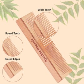 AYUSHKA ORGANIC Handcrafted Wooden Hair Comb – Dual Tooth Design for Detangling & Styling, Anti-Static, Travel-Friendly, for All Hair Types (Comb 5)