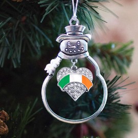 Inspired Silver - Irish Flag - Silver Christmas Ornament - Pave Heart Charm Christmas Tree Ornament with Cubic Zirconia - Snowman Hanging Decoration