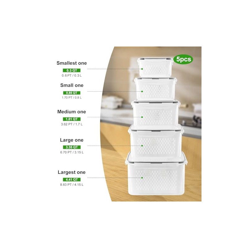 5-Piece Leakproof Fruit and Vegetable Storage Containers Set