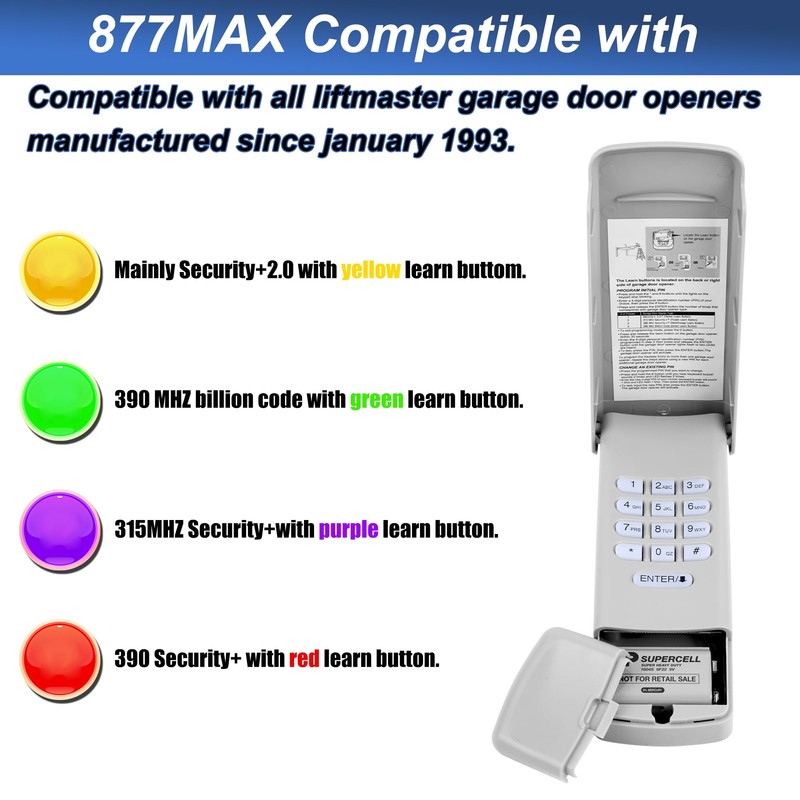Universal Wireless Garage Door Keypad, Keyless Entry for Liftmaster/Chamberlain/Craftsman Openers,5