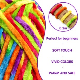Plush Chenille Chunky Yarn, Velvet Fluffy Yarn for Hand Knitting, Baby Yarns for Crocheting Soft Making Blankets, Scarves, Dolls (3.5oz 87.5yds Each)