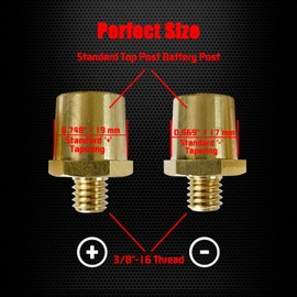 Ampper 3/8"-16 Thread Male Brass Side Post Battery Charging Post Terminals, Standard Side Post 3/8" Battery Post Adapter (+/-) Compatible with GM Post, Pack of 4