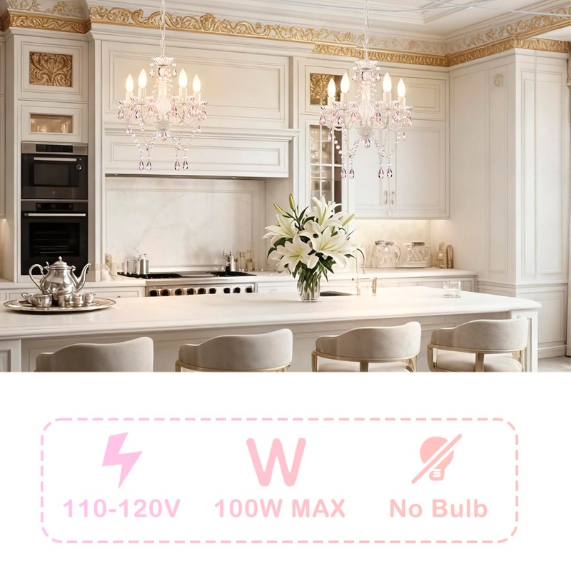 Alighting Plug in Chandeliers, 4-Light White & Pink Small Acrylic