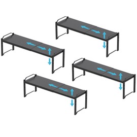 4 Pack Kitchen Cabinet Shelves Organizers, Kitchen Counter Storage Shelf Spice Rack, Expandable Length, Adjustable Height, Stackable, Sturdy 30LBS Bearing, Small Cupboard Tabletop Organizer Shelf Rack