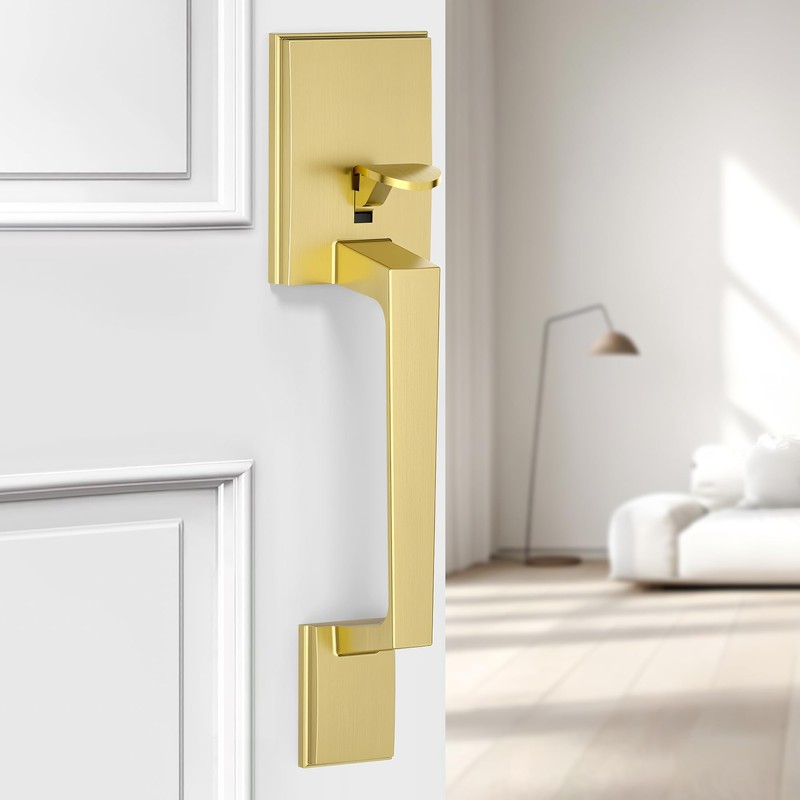 BonKuDoo Front Door Handle Set, Front Entry Handleset with Glass