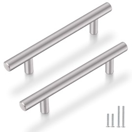 Probrico 50 Pack 5" Hole Center Solid Brushed Nickel Stainless Steel Kitchen Cabinet Handles Modern Euro T Bar Pulls Kitchen Cupboard Handles Dresser Drawer Pulls 7-3/5" Length,Furniture Hardware