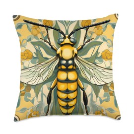 Yellow Jacket Art Nouveau Animal Wildlife Pattern Throw Pillow
