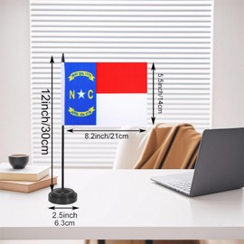 JBSJBS USA North Carolina Desk Flag 12" Solid Pole Deluxe Set US North Carolina Flags Banner Mini Small American State Office Table Flags with Black Stand Base Desktop Decorations(2Pack)