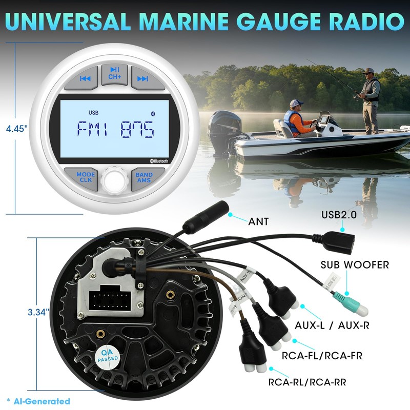 Bluetooth Marine Gauge Radio System: Waterproof Stereo Receiver for Boat