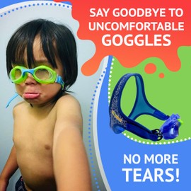 Frogglez Anti-Fog Swimming Goggles for Kids under 10 (Ages 3-10) Recommended by Swim Instructors; Premium Pain-Free Strap