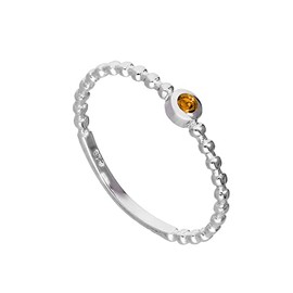 Sterling Silver & Citrine CZ Crystal November Birthstone Beaded Band Ring Size N (Available I - U)