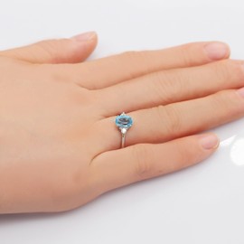 Uloveido 925 Sterling Silver Blue Topaz 1.5ct Gemstone Wedding Engagement Ring for Women, Marth Birthstone Light Blue Stone Adjustable Ring for Girls FJ106