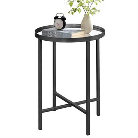 GIFTTROVE Round Side Table, Black End Table with Mirror Top, Metal Coffee Accent Table, Modern Side Table for Small Space, Living Room, Bedroom, 16" D x 16" W x 24" H